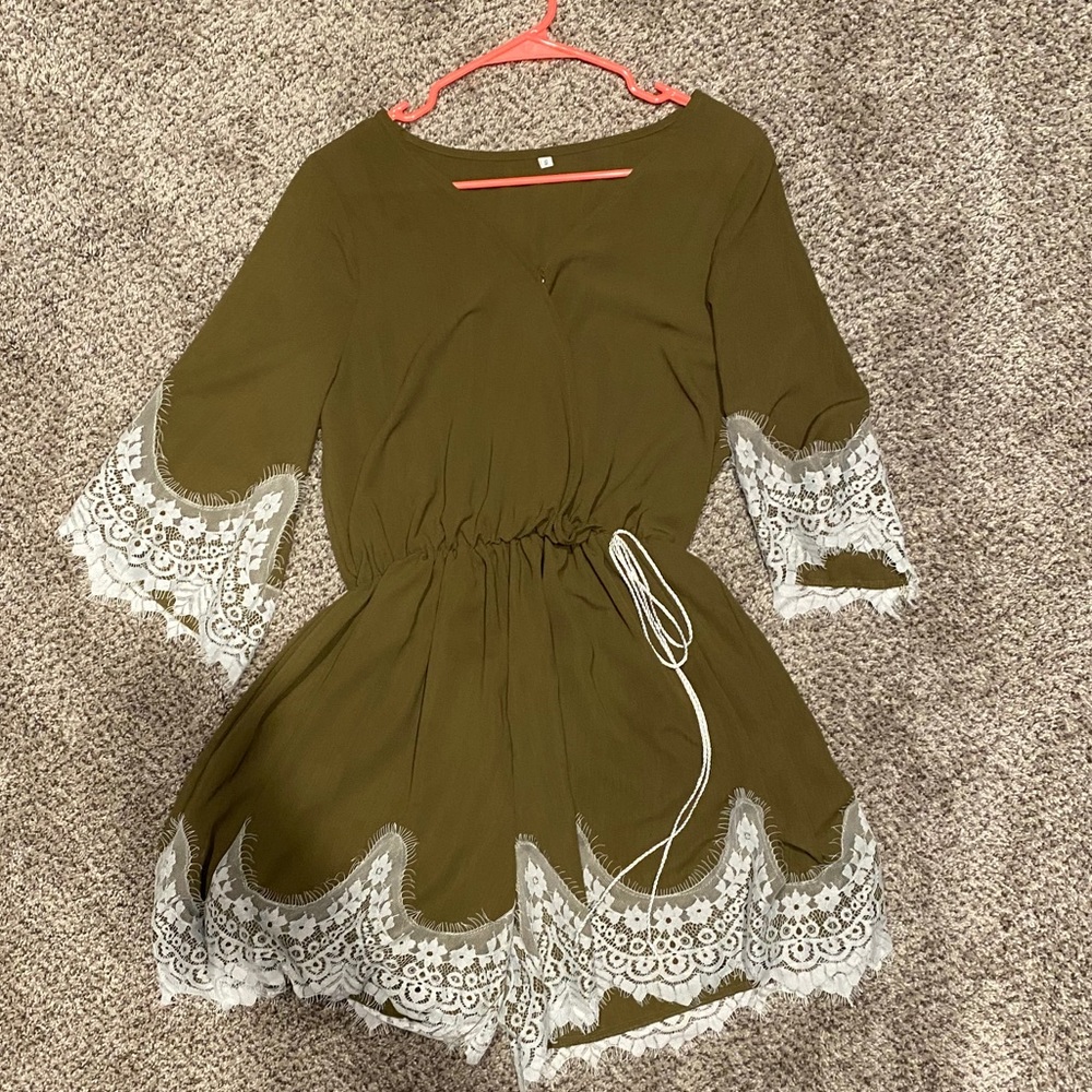 Olive green lace romper